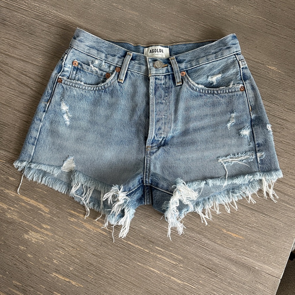 Agolde vintage Parker Frayed Hem Light Blue Jean Shorts